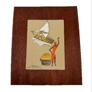 MCM Brazilian Art By Virgilo Nabais # 39 Gouache Painting On Linen Wood Border